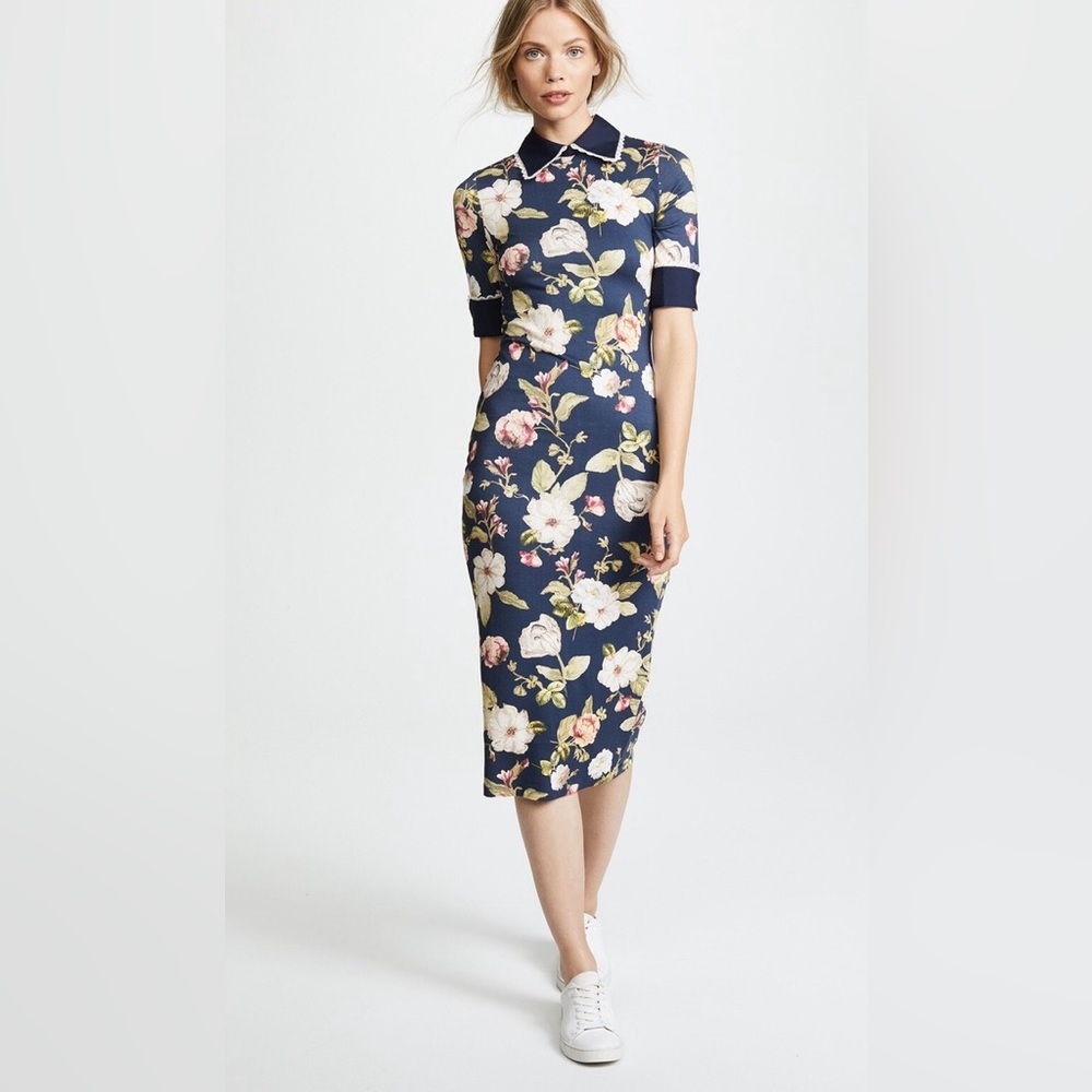 Alice + Olivia Navy Floral Midi Dress